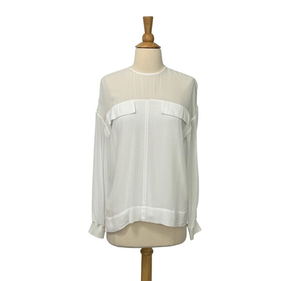 Reiss White Camille Semi Sheer Twin Pocket Top Blouse Viscose Lined EUC Size S - Picture 11 of 11
